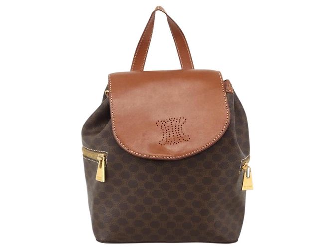 Céline CELINE Macadam Canvas Backpack PVC Leather Brown Gold - vista 13