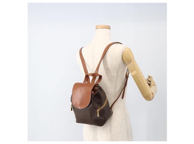 Céline CELINE Macadam Canvas Backpack PVC Leather Brown Gold - vista 23