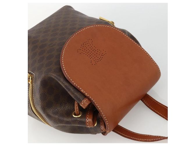 Céline CELINE Macadam Canvas Backpack PVC Leather Brown Gold - vista 6
