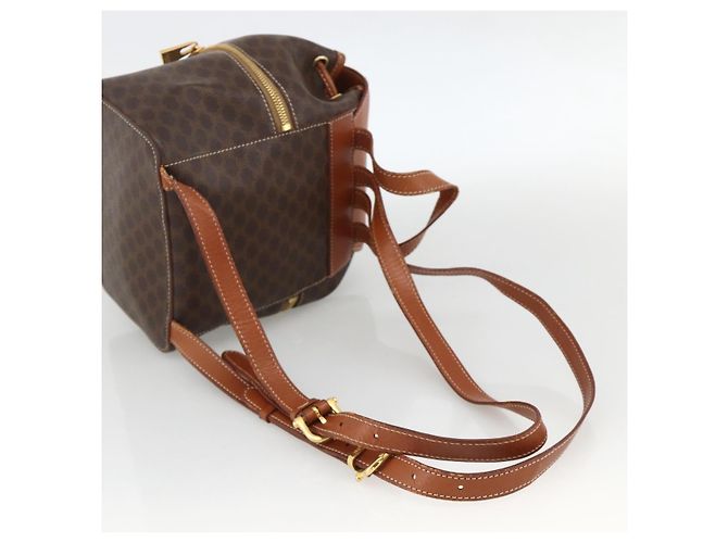 Céline CELINE Macadam Canvas Backpack PVC Leather Brown Gold - vista 9