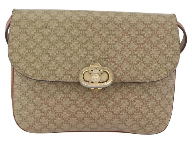 Céline CELINE Sac à épaule en toile Macadam PVC Beige Gold - vue 13
