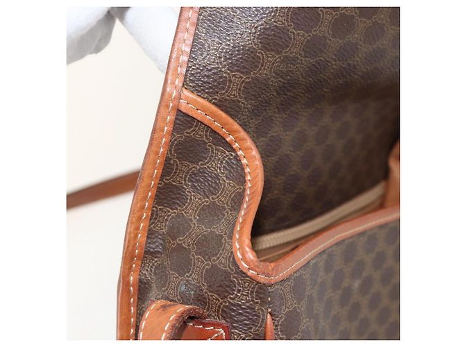 Céline CELINE Macadam Canvas Circle Shoulder Bag PVC Leather Brown Gold - vista 9