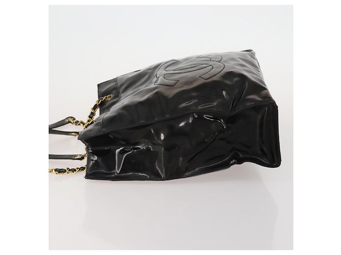 CHANEL Chain Tote Bag Patent Leather Black Gold CC - vista 4