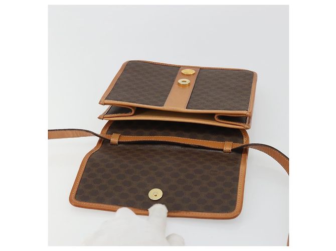 Céline CELINE Macadam Canvas Medallion Shoulder Bag PVC Leather Brown Gold - vista 10
