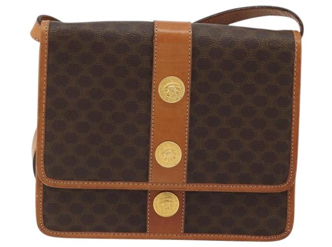 Céline CELINE Macadam Canvas Medallion Shoulder Bag PVC Leather Brown Gold - vista 13