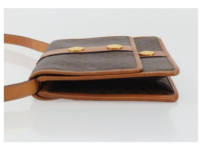Céline CELINE Macadam Canvas Medallion Shoulder Bag PVC Leather Brown Gold - vista 4