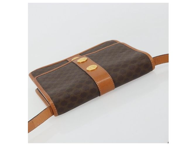 Céline CELINE Macadam Canvas Medallion Shoulder Bag PVC Leather Brown Gold - vista 6