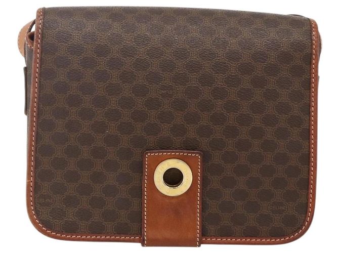 Céline CELINE Macadam Canvas Circle Shoulder Bag PVC Leather Brown Gold - vista 13
