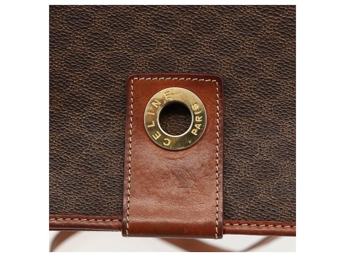 Céline CELINE Macadam Canvas Circle Shoulder Bag PVC Leather Brown Gold - vista 9