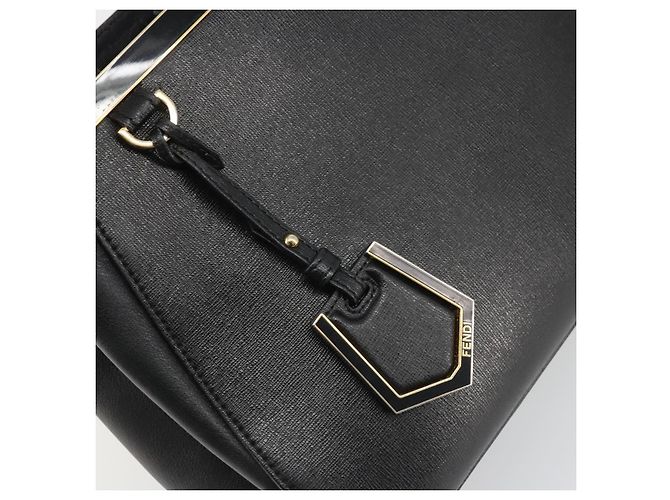 FENDI 2JOURS Hand Bag Leather Black Gold - vista 10
