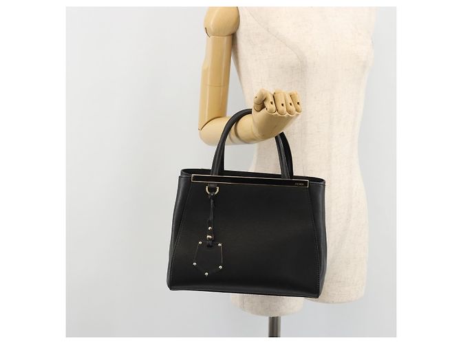 FENDI 2JOURS Hand Bag Leather Black Gold - vista 24