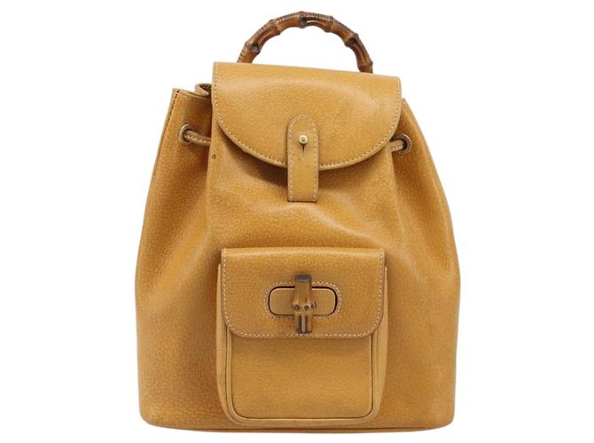 GUCCI Bamboo Backpack Leather Beige Gold 003 2058 0030 - vista 13