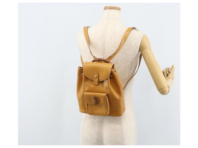 GUCCI Bamboo Backpack Leather Beige Gold 003 2058 0030 - vista 27