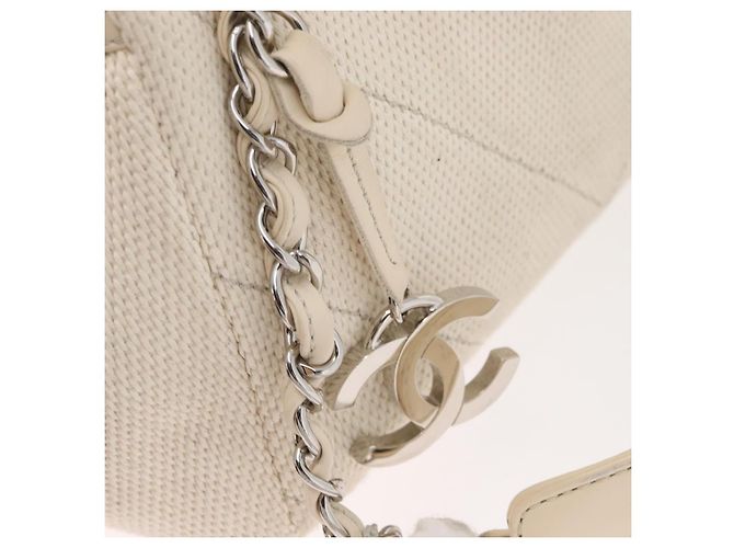CHANEL Chain V Stitch Shoulder Bag Canvas Beige Silver CC - vista 10