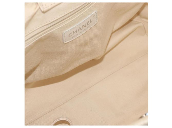 CHANEL Chain V Stitch Shoulder Bag Canvas Beige Silver CC - vista 11