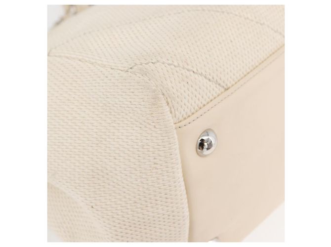 CHANEL Chain V Stitch Shoulder Bag Canvas Beige Silver CC - vista 14