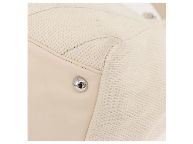 CHANEL Chain V Stitch Shoulder Bag Canvas Beige Silver CC - vista 15