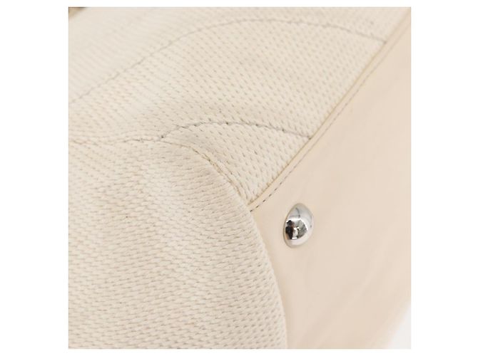 CHANEL Chain V Stitch Shoulder Bag Canvas Beige Silver CC - vista 16