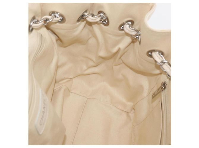 CHANEL Chain V Stitch Shoulder Bag Canvas Beige Silver CC - vista 18