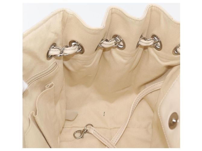 CHANEL Chain V Stitch Shoulder Bag Canvas Beige Silver CC - vista 19
