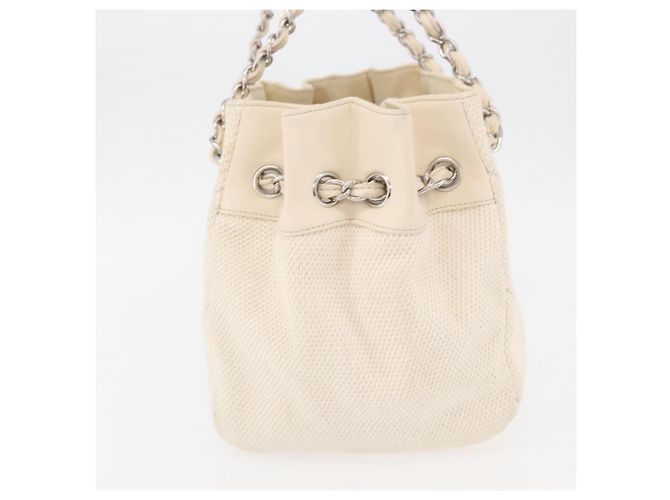 CHANEL Chain V Stitch Shoulder Bag Canvas Beige Silver CC - vista 3