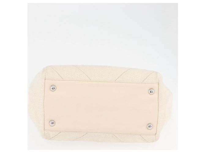 CHANEL Chain V Stitch Shoulder Bag Canvas Beige Silver CC - vista 5