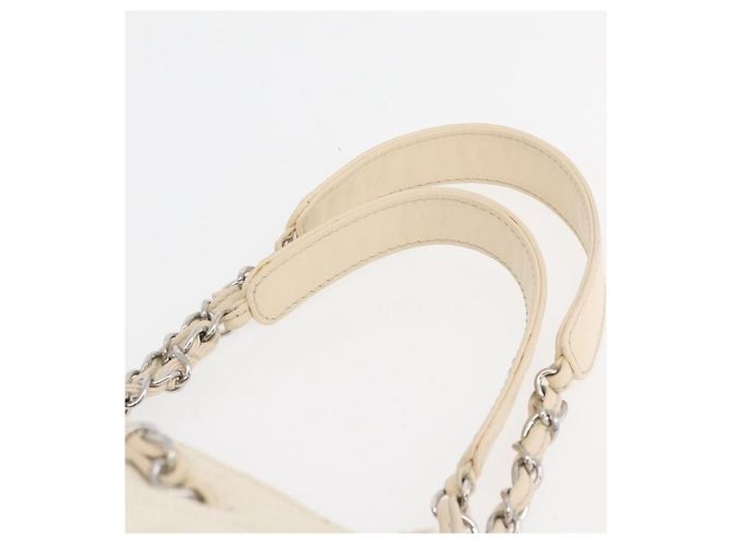CHANEL Chain V Stitch Shoulder Bag Canvas Beige Silver CC - vista 8