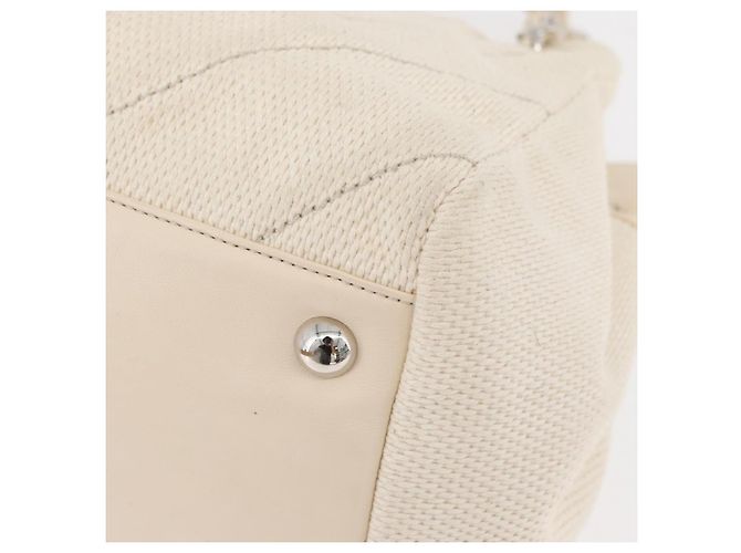 CHANEL Chain V Stitch Shoulder Bag Canvas Beige Silver CC - vista 9