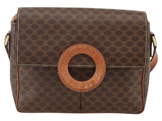 Céline CELINE Macadam Canvas Circle Shoulder Bag PVC Leather Brown Gold - vista 13