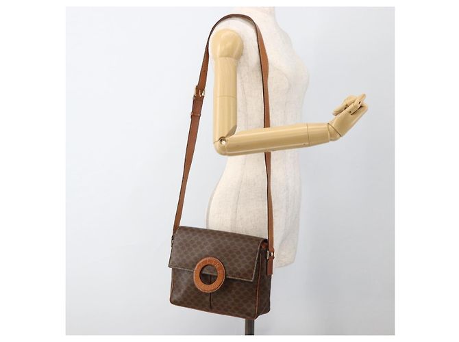Céline CELINE Macadam Canvas Circle Shoulder Bag PVC Leather Brown Gold - vista 24