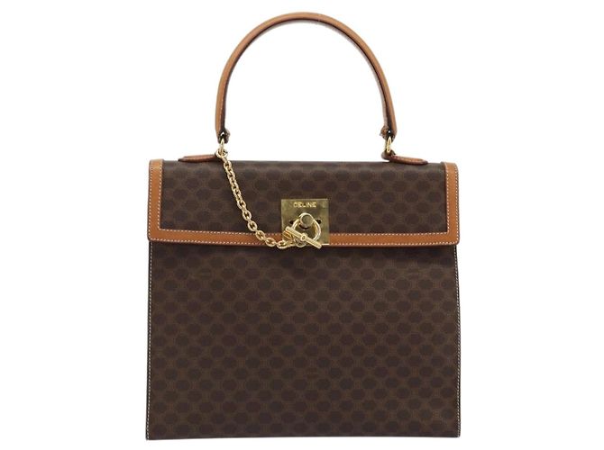 Céline CELINE Macadam Canvas Hand Bag PVC Leather Brown Gold - vista 13