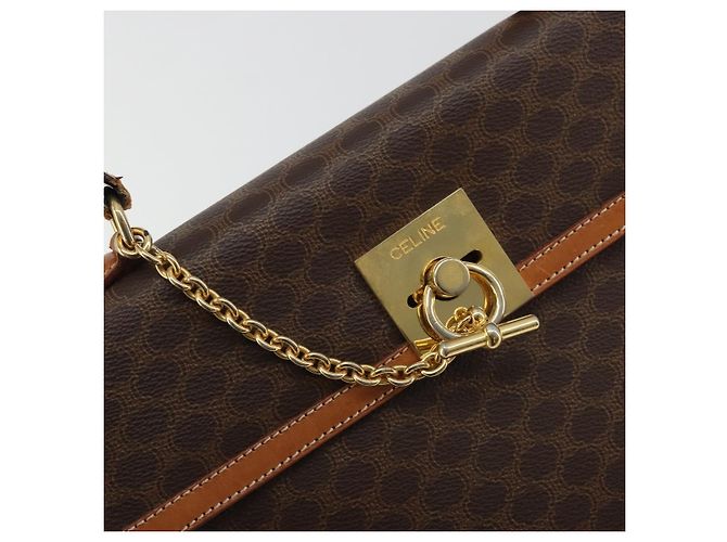 Céline CELINE Macadam Canvas Hand Bag PVC Leather Brown Gold - vista 18