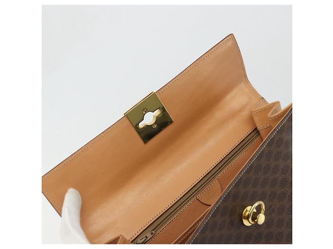 Céline CELINE Macadam Canvas Hand Bag PVC Leather Brown Gold - vista 10