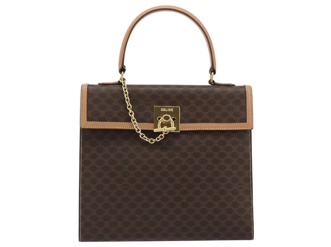 Céline CELINE Macadam Canvas Hand Bag PVC Leather Brown Gold - vista 13