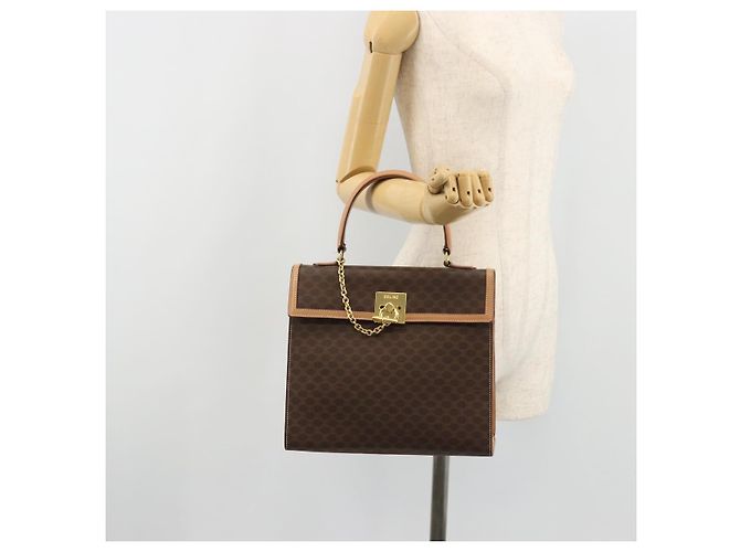 Céline CELINE Macadam Canvas Hand Bag PVC Leather Brown Gold - vista 23