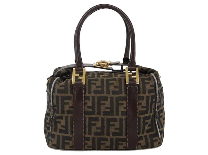 FENDI Zucca Canvas Hand Bag Brown Black - vista 2