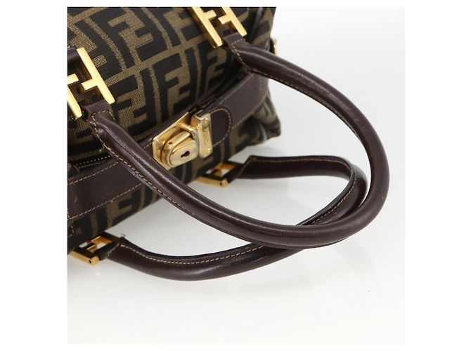 FENDI Zucca Canvas Hand Bag Brown Black - vista 9