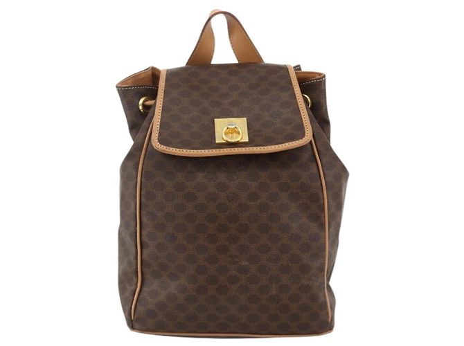 Céline CELINE Macadam Canvas Backpack PVC Leather Brown Gold - vista 13