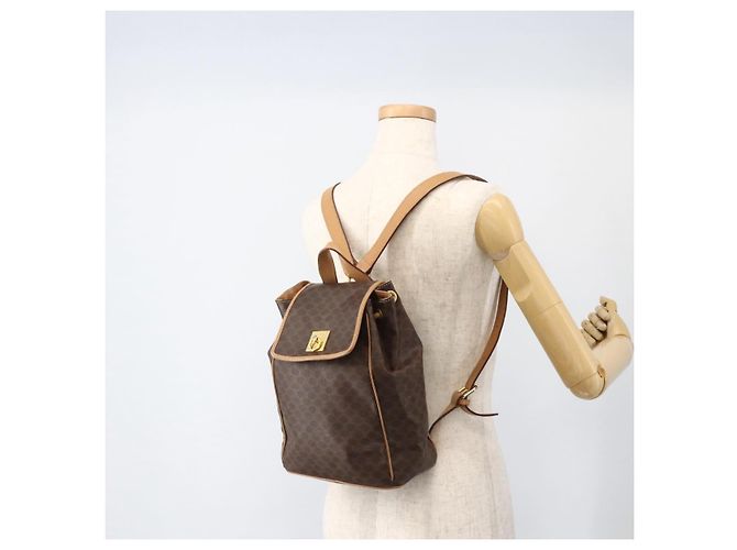 Céline CELINE Macadam Canvas Backpack PVC Leather Brown Gold - vista 23