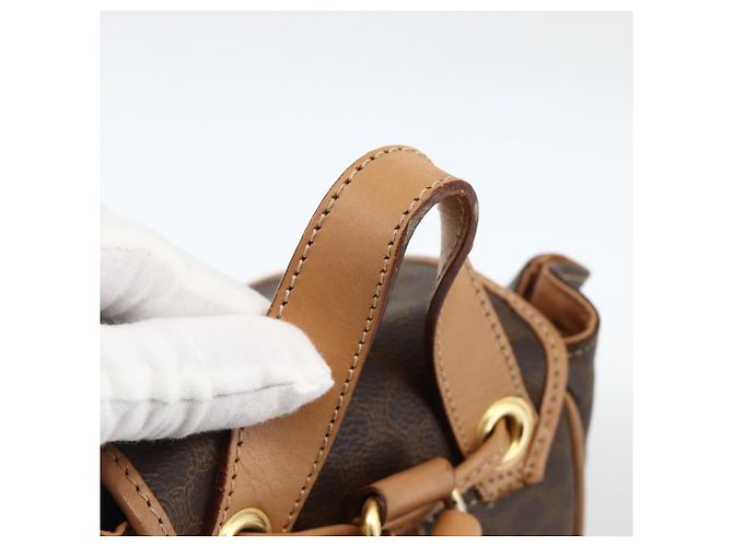 Céline CELINE Macadam Canvas Backpack PVC Leather Brown Gold - vista 7