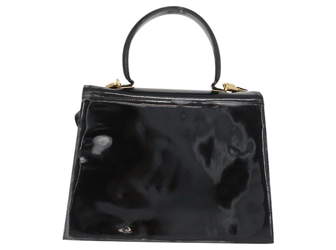 Salvatore Ferragamo Gancini Hand Bag Patent leather 2way Black Gold - vista 2