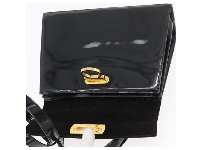 Salvatore Ferragamo Gancini Hand Bag Patent leather 2way Black Gold - vista 20