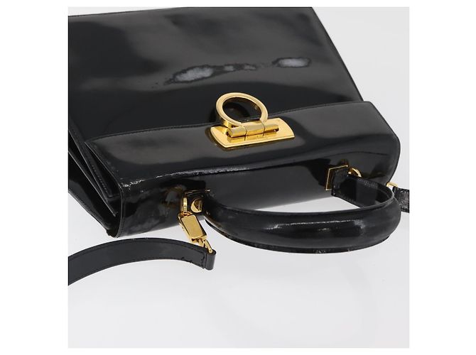 Salvatore Ferragamo Gancini Hand Bag Patent leather 2way Black Gold - vista 6