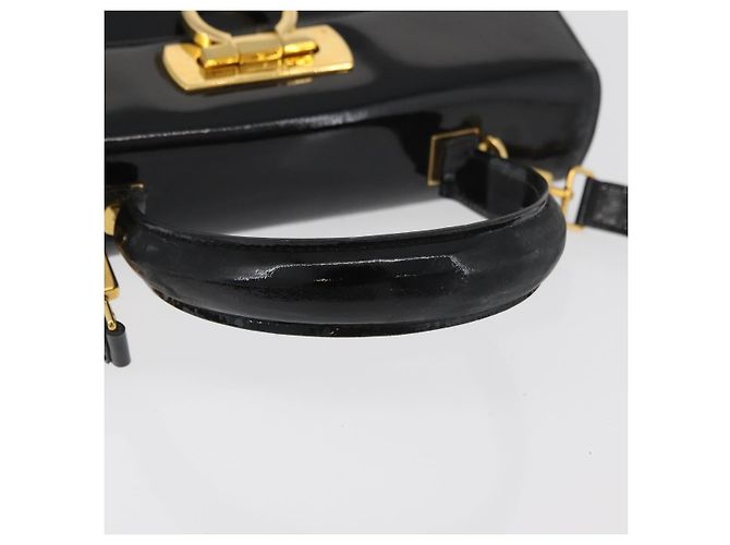 Salvatore Ferragamo Gancini Hand Bag Patent leather 2way Black Gold - vista 7