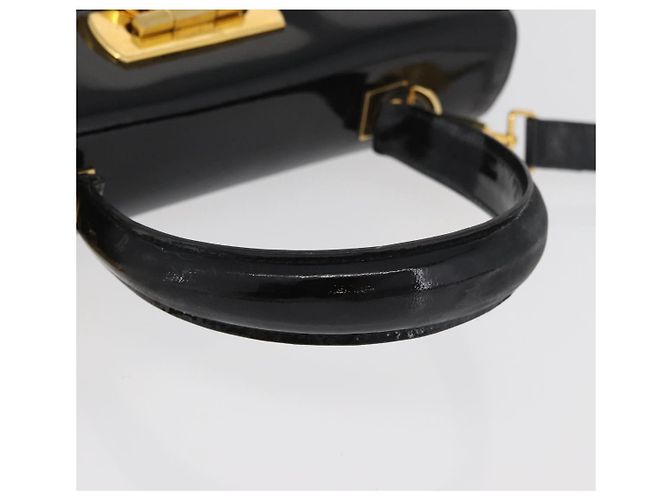 Salvatore Ferragamo Gancini Hand Bag Patent leather 2way Black Gold - vista 8