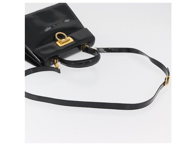 Salvatore Ferragamo Gancini Hand Bag Patent leather 2way Black Gold - vista 9