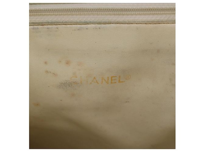 Sac à bandoulière CHANEL en toile bleu marine et doré CC - vue 10