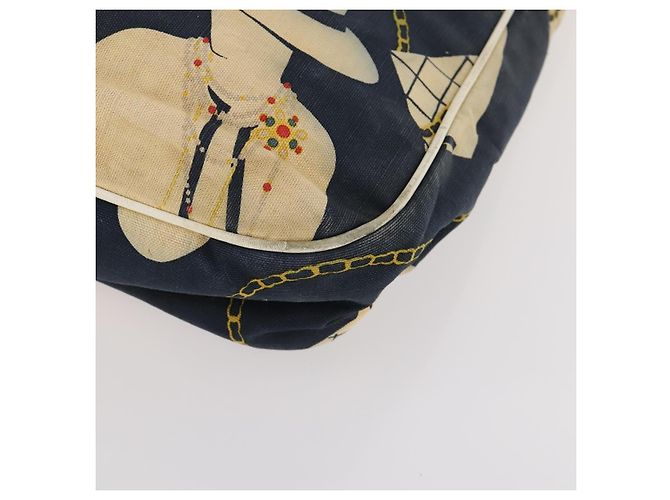 Sac à bandoulière CHANEL en toile bleu marine et doré CC - vue 14
