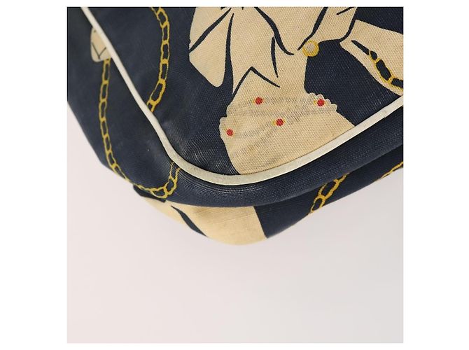 Sac à bandoulière CHANEL en toile bleu marine et doré CC - vue 15