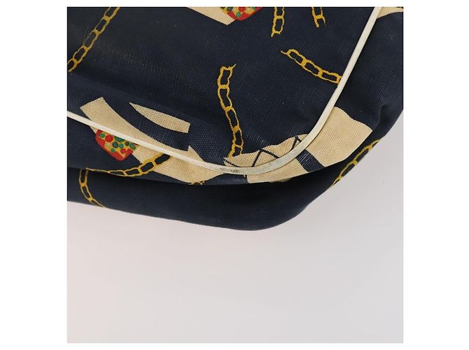 Sac à bandoulière CHANEL en toile bleu marine et doré CC - vue 16